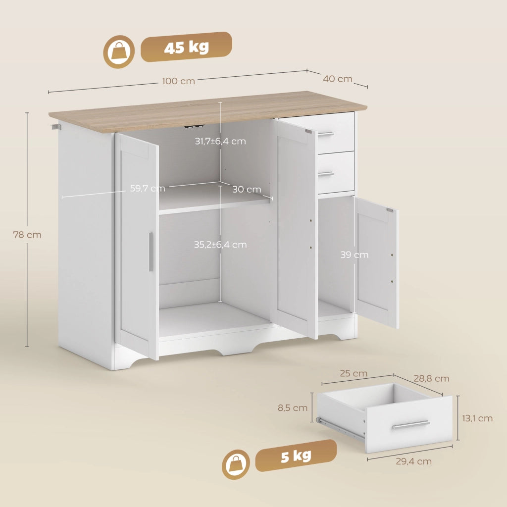 Credenza con 2 cassetti e 3 ante ¨C Xylo ¨C Bianco e legno naturale 100x40x78 cm