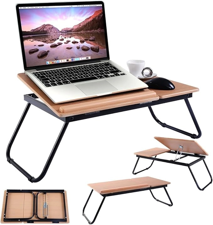 Vassoio da Letto, Tavolino Portatile Pieghevole per Letto con Piano Inclinabile, Tavolino Multifunzionale per Divano, Colazione a Letto, Casa, Ufficio e Viaggi (Naturale)