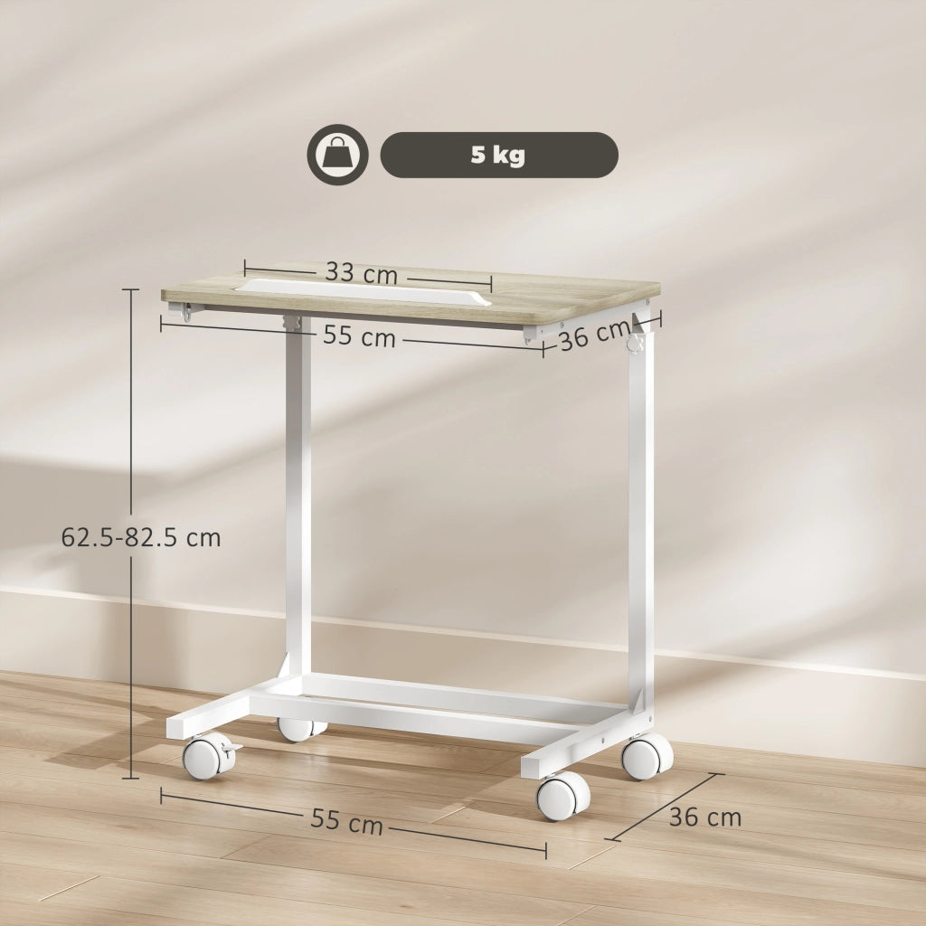 Tavolino da lavoro regolabile con piano inclinabile e ruote ¨C zephmum ¨C bianco e rovere 55x36x62.5-82.5 cm