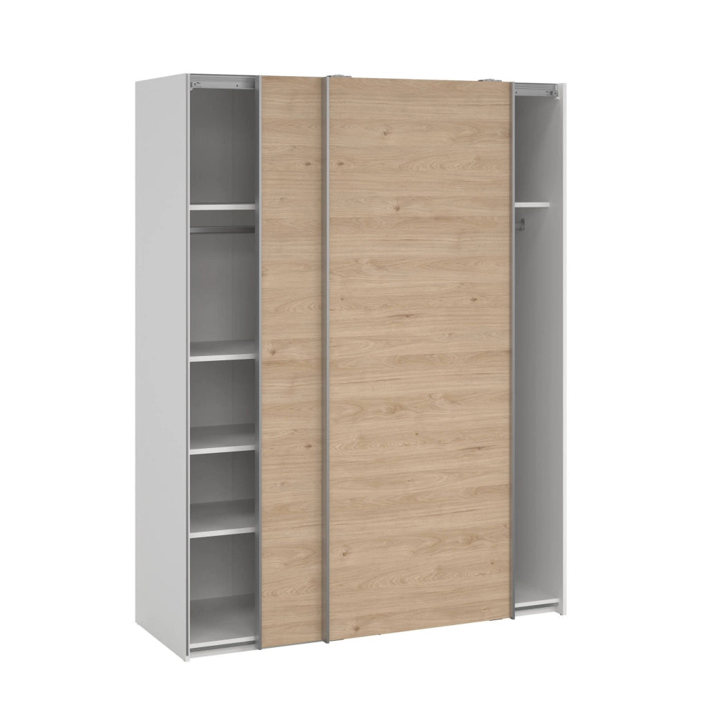 Guardaroba 2 ante Maurice, Mobile camera da letto, Cabina armadio portabiti, Armadio appendiabiti, 150x61 h200 cm, Bianco e Rovere