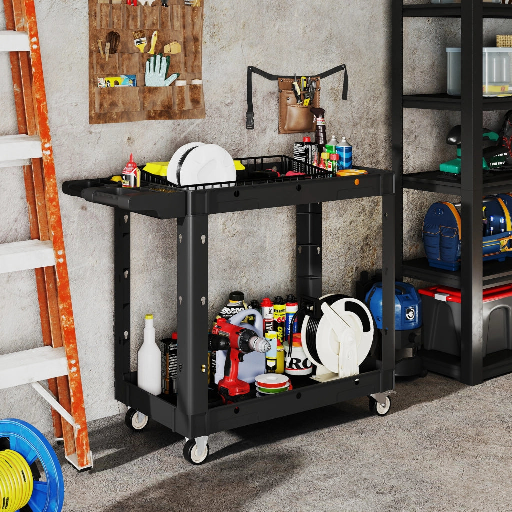 Carrello Servante a 2 Livelli con Maniglia Laterale ¨C zephmum ¨C Nero