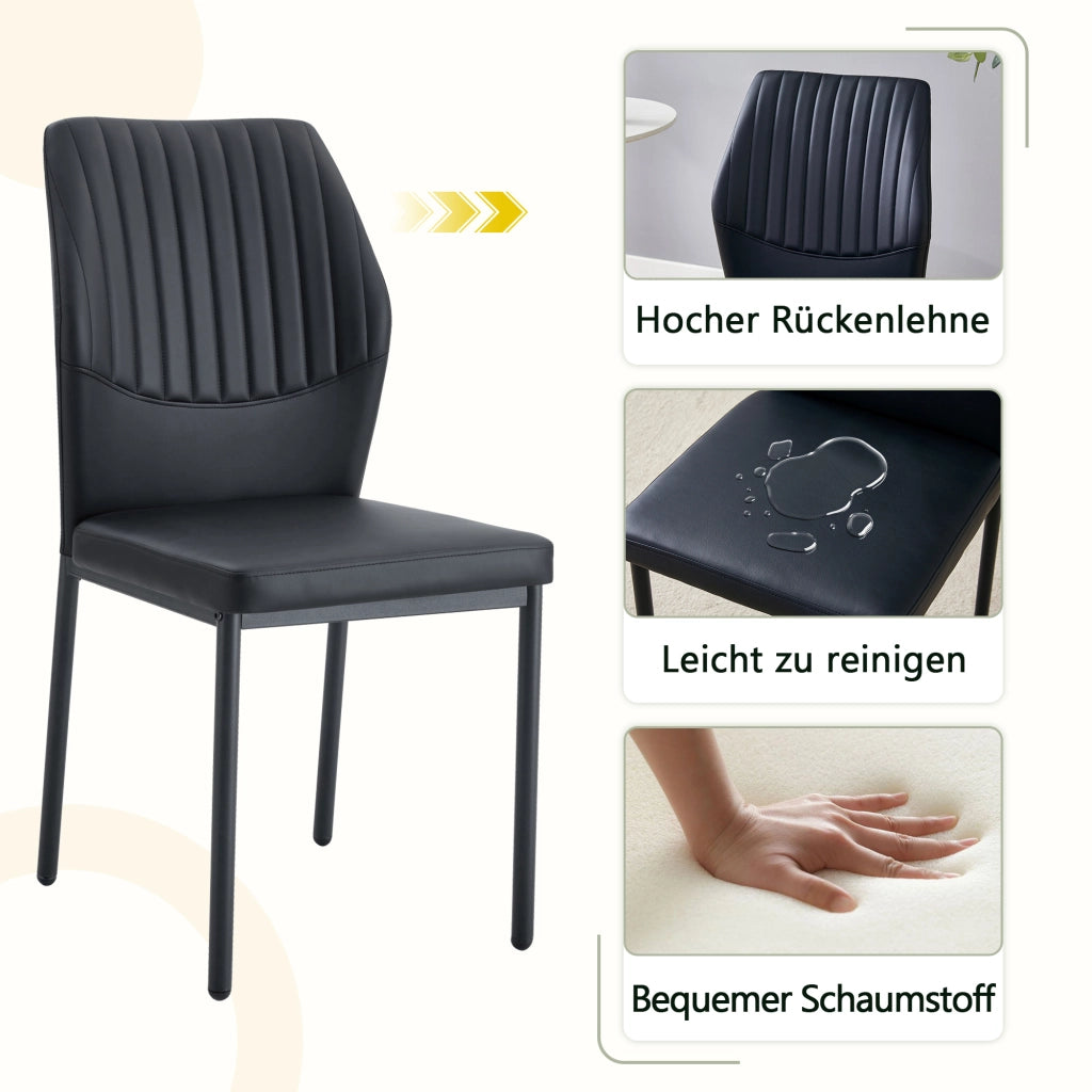 [Set di 4] Sedie da pranzo dallo stile lussuoso e leggero: schienale in PU nero con goffratura verticale + gambe in metallo nero. Adatte a sale da pra