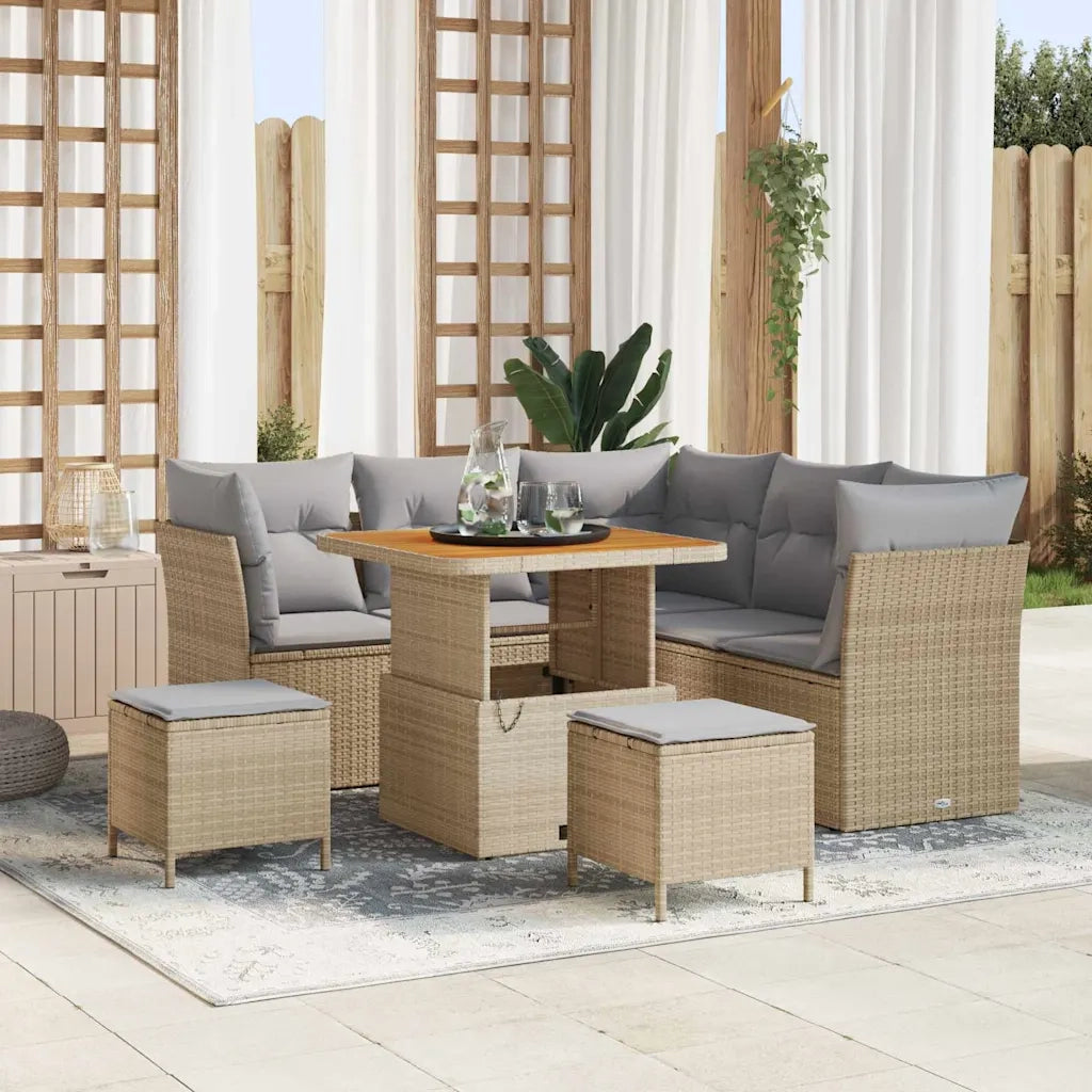 Set Divano da Giardino con cuscino 8 pcs beige e grigio chiaro