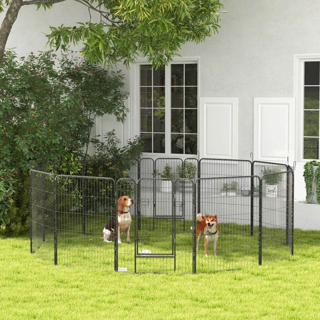 Recinto per Cani a 12 Pannelli Modulabili da 80x100 cm Pieghevole con Porta in Acciaio e 12 Picchetti Grigio