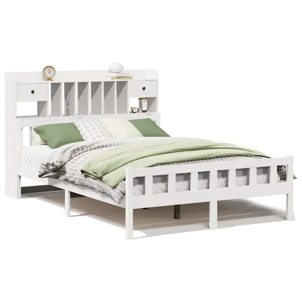 Letto Libreria senza Materasso Bianco 150x200 cm Legno di Pino 3322175