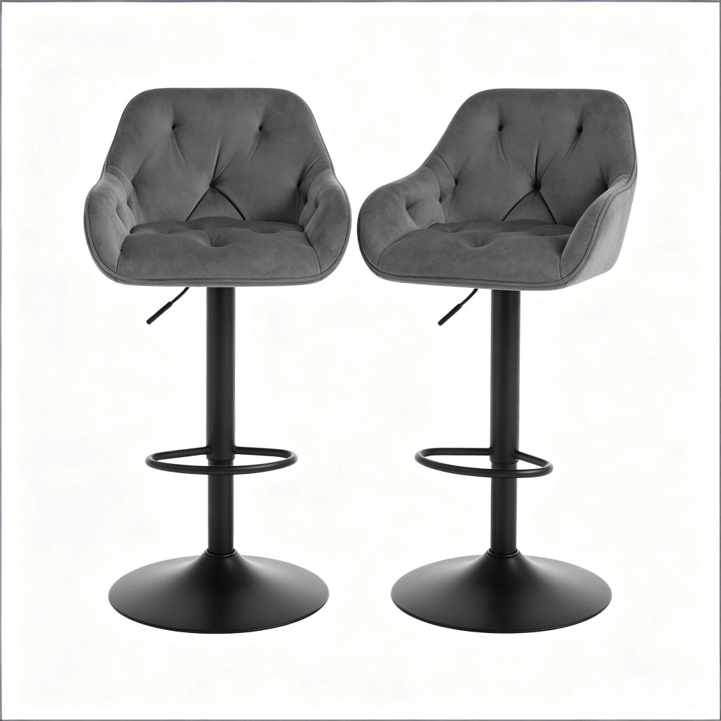 Set di 2 sgabelli bar girevoli regolabili in velluto grigio scuro con schienale e braccioli