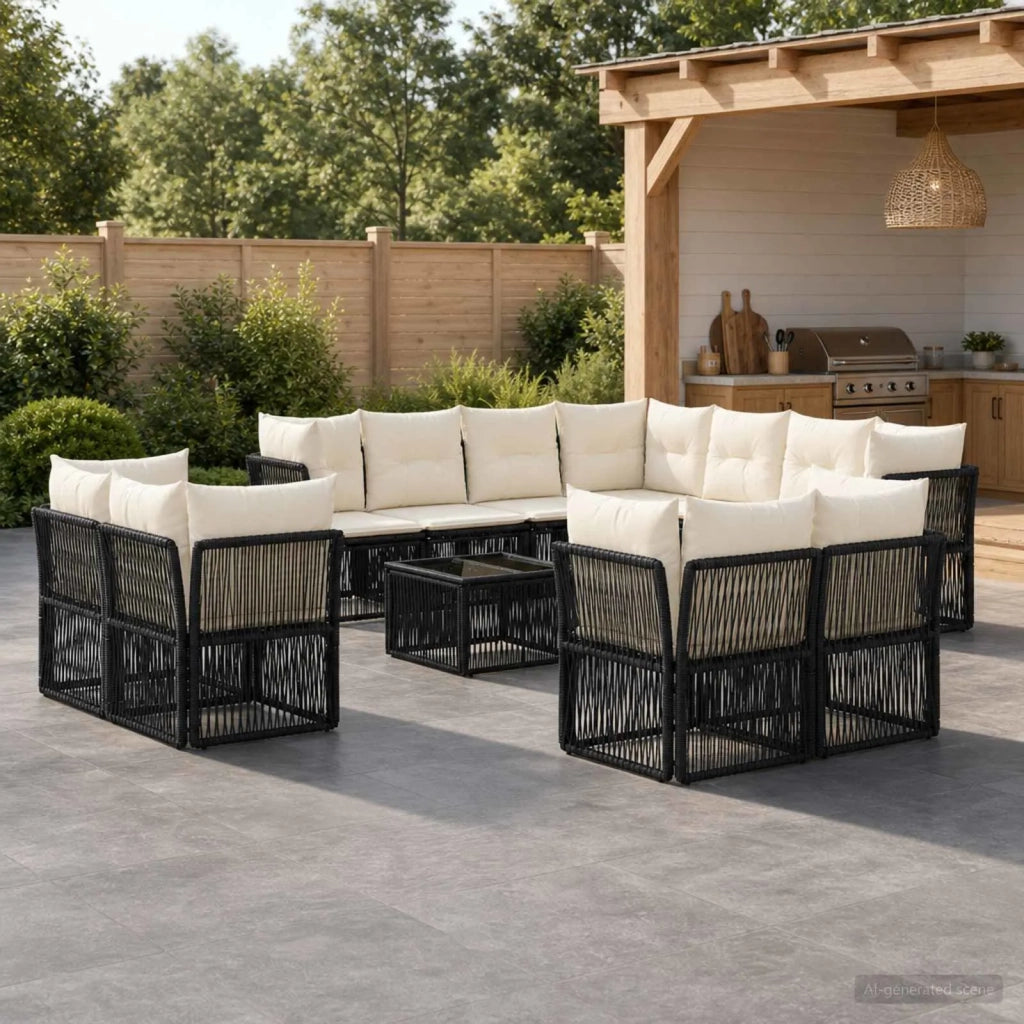 Set Divano da Giardino 12 pcs Nero polyrattan 3434425
