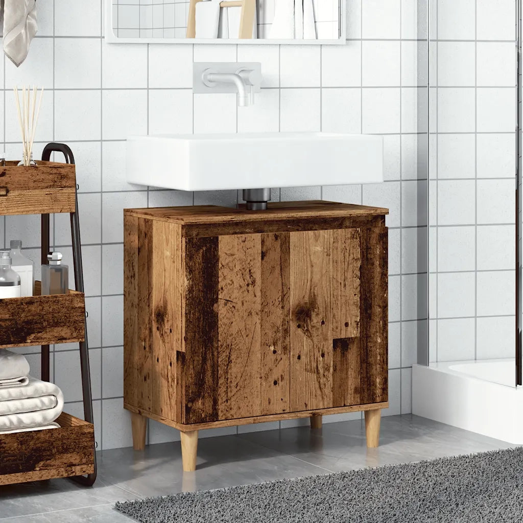 Mobile Lavabo-Armadietto da bagno Legno Antico 58x33x60 cm in Legno Multistrato 229644