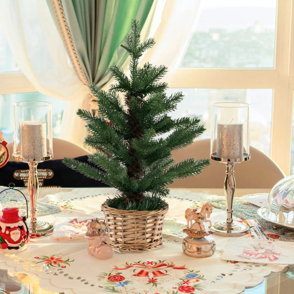 Albero di Natale pre-illuminato con 96 rametti 20 luci LED timer, Albero Natale mini artificiale da tavolo 48cm-Alberi di Natale