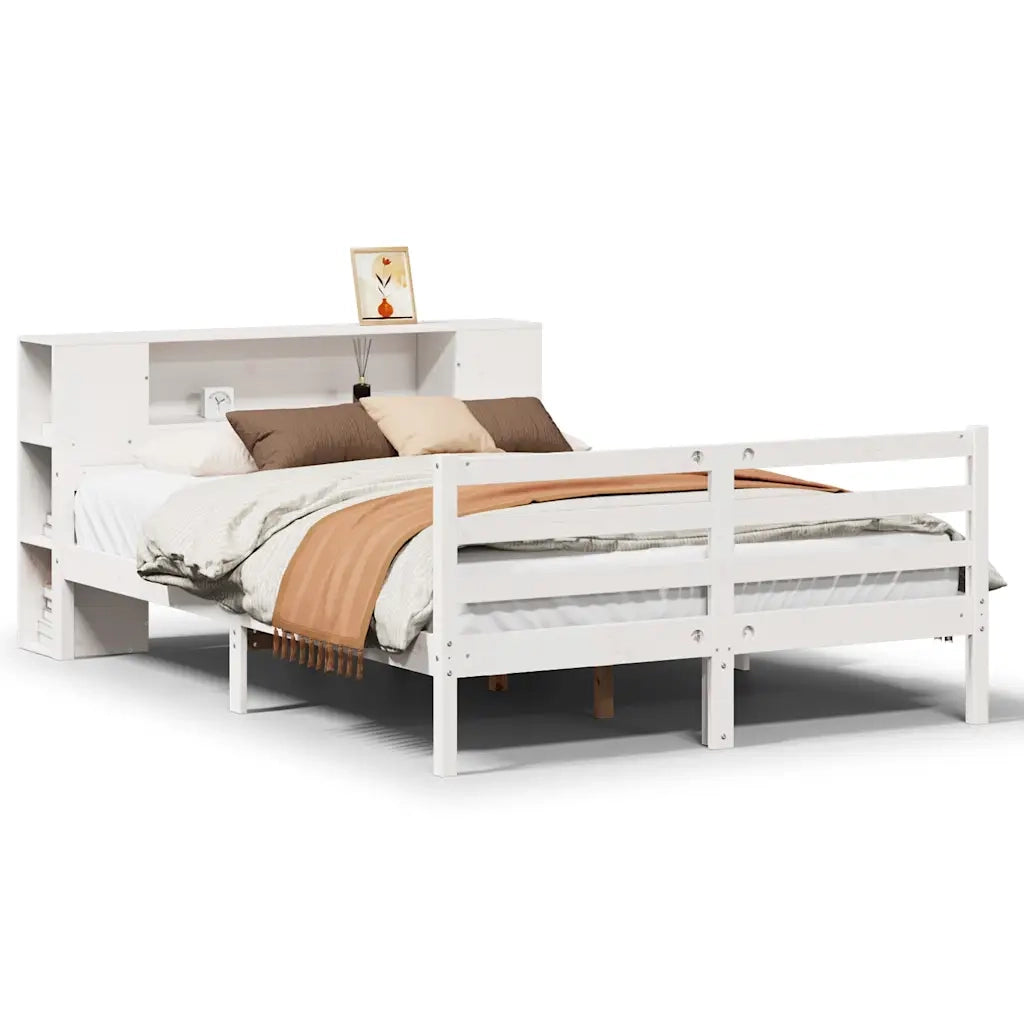 Letto Libreria senza Materasso Bianco 150x200 cm Legno di Pino 3322206