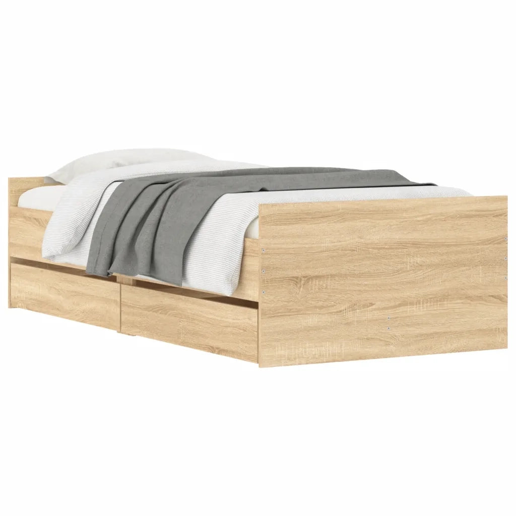 Letto singolo | Letto per adulti | Giroletto con Cassetti Rovere Sonoma 90x190 cm