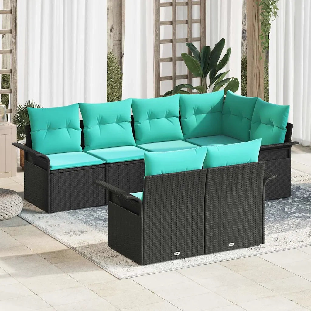 Set Divano da Giardino con cuscino 7 pcs Nero Poly Rattan 3354075