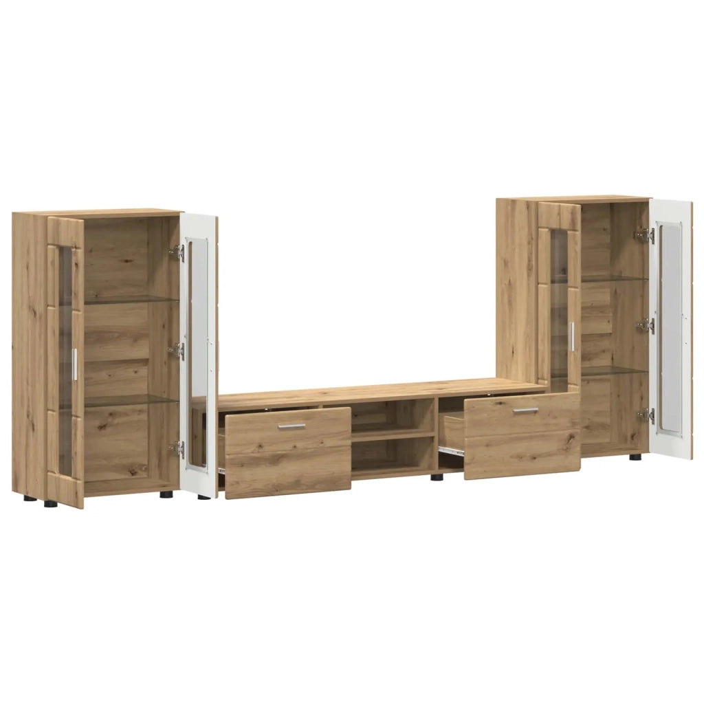 Set mobile TV FLORIN 3 pz-Credenza per TV Rovere artigianale Legno multistrato 386024