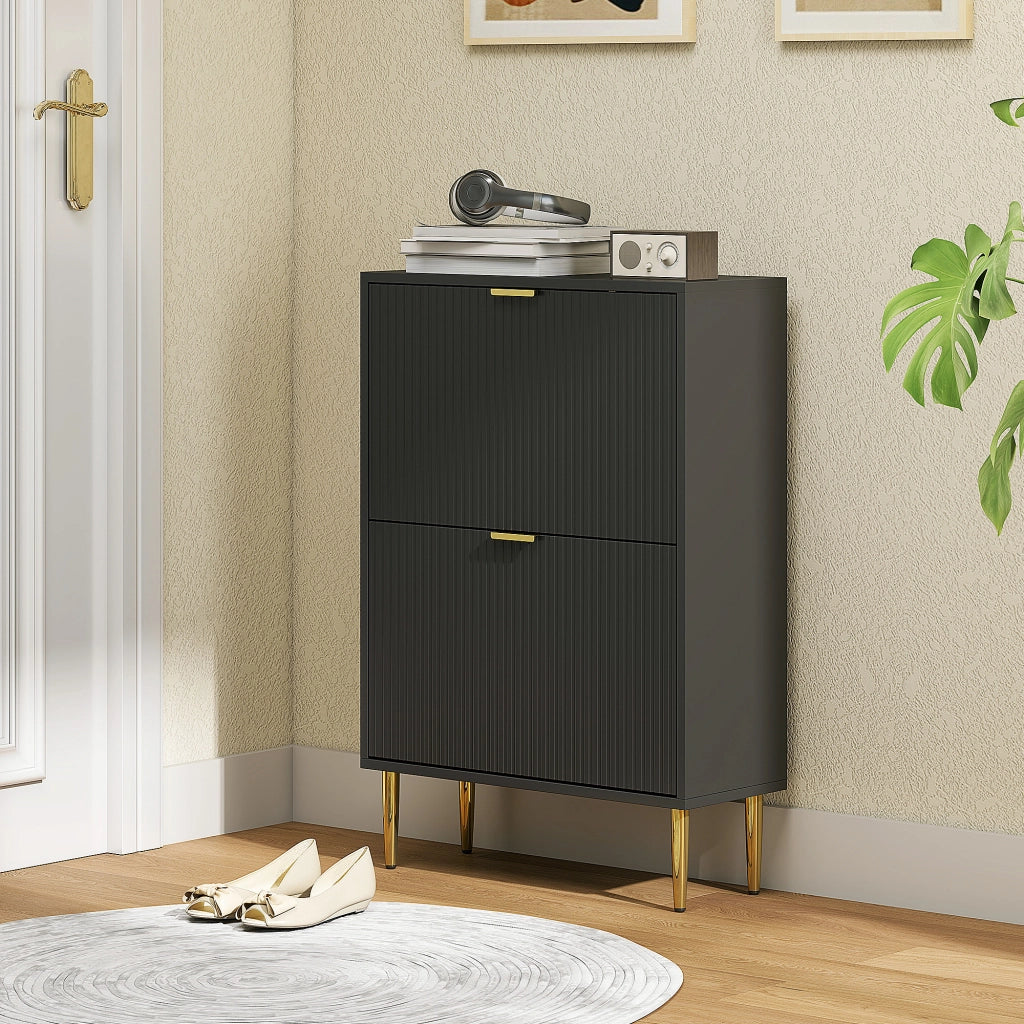 Scarpiera 12 paia con 2 ante ribaltabili e ripiani regolabili ¨C Xylo ¨C Nero 60x24x91,5cm