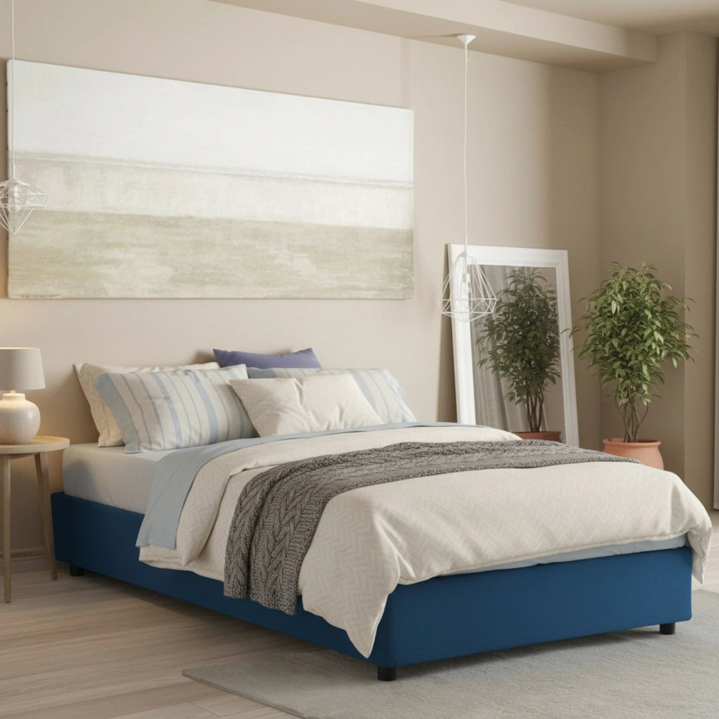 Letto Matrimoniale Alessander, Letto Matrimoniale Materasso Incluso Made in Italy, blu