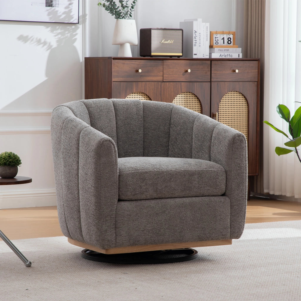 Poltrona Pouf Girevole in Tessuto Chenille ¨C MINIMAL ¨C Grigio, Gambe in Metallo