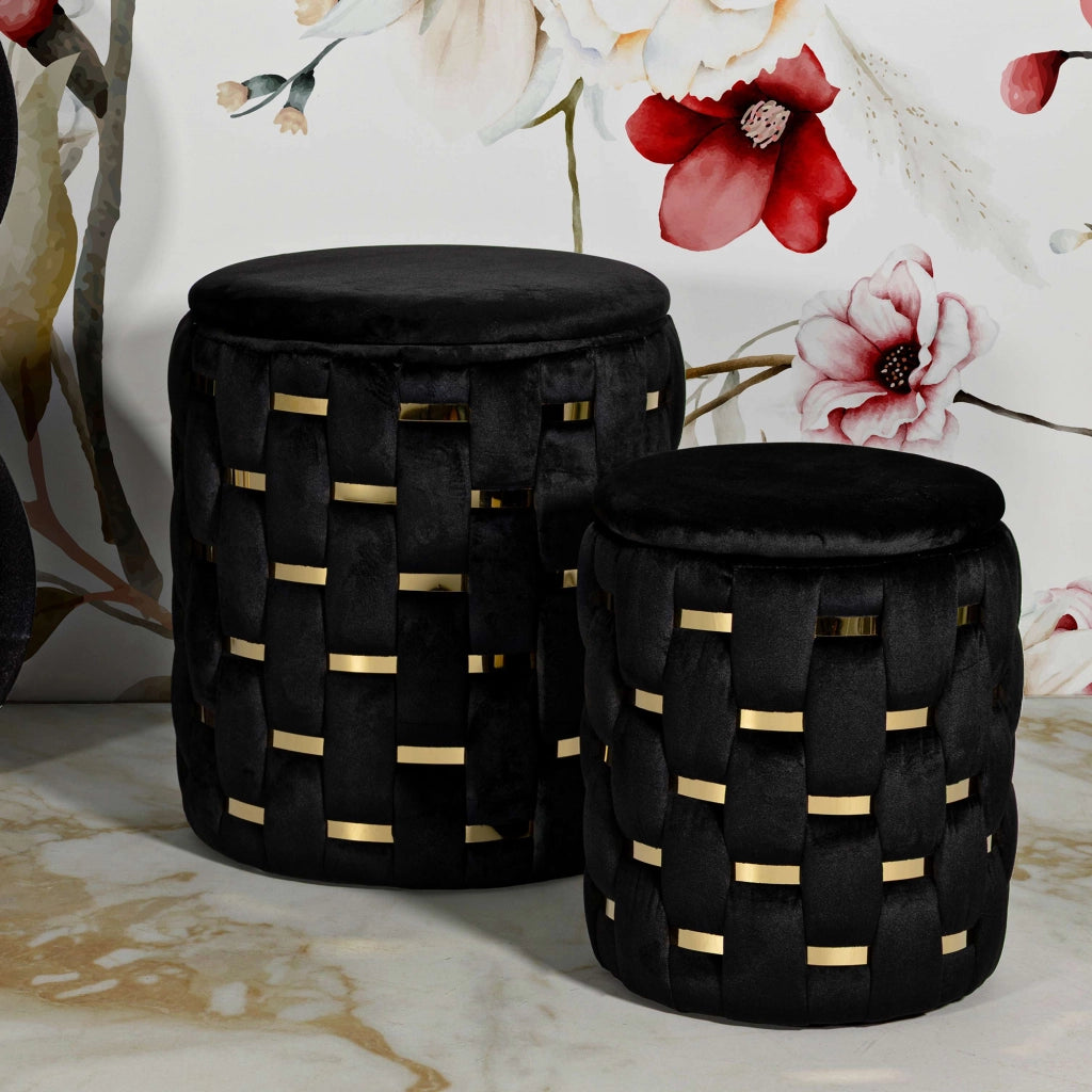 Kasane, Pouf Contenitore set da 2, 37x37x42h cm Nero