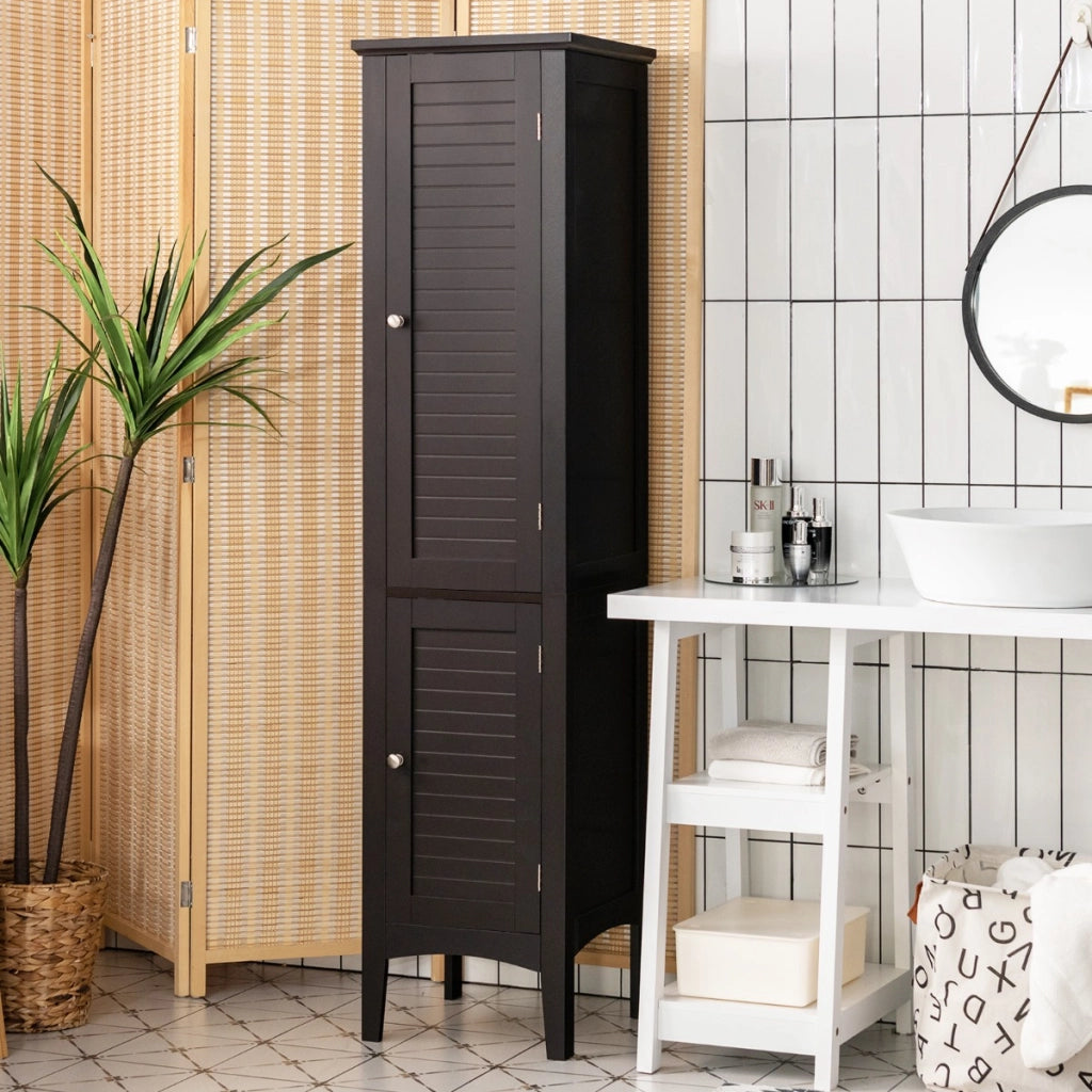 Mobile bagno alto con 2 ante 5 vani, Colonna bagno da terra salvaspazio 37x37x160cm Caff¨¨-Armadietti da bagno