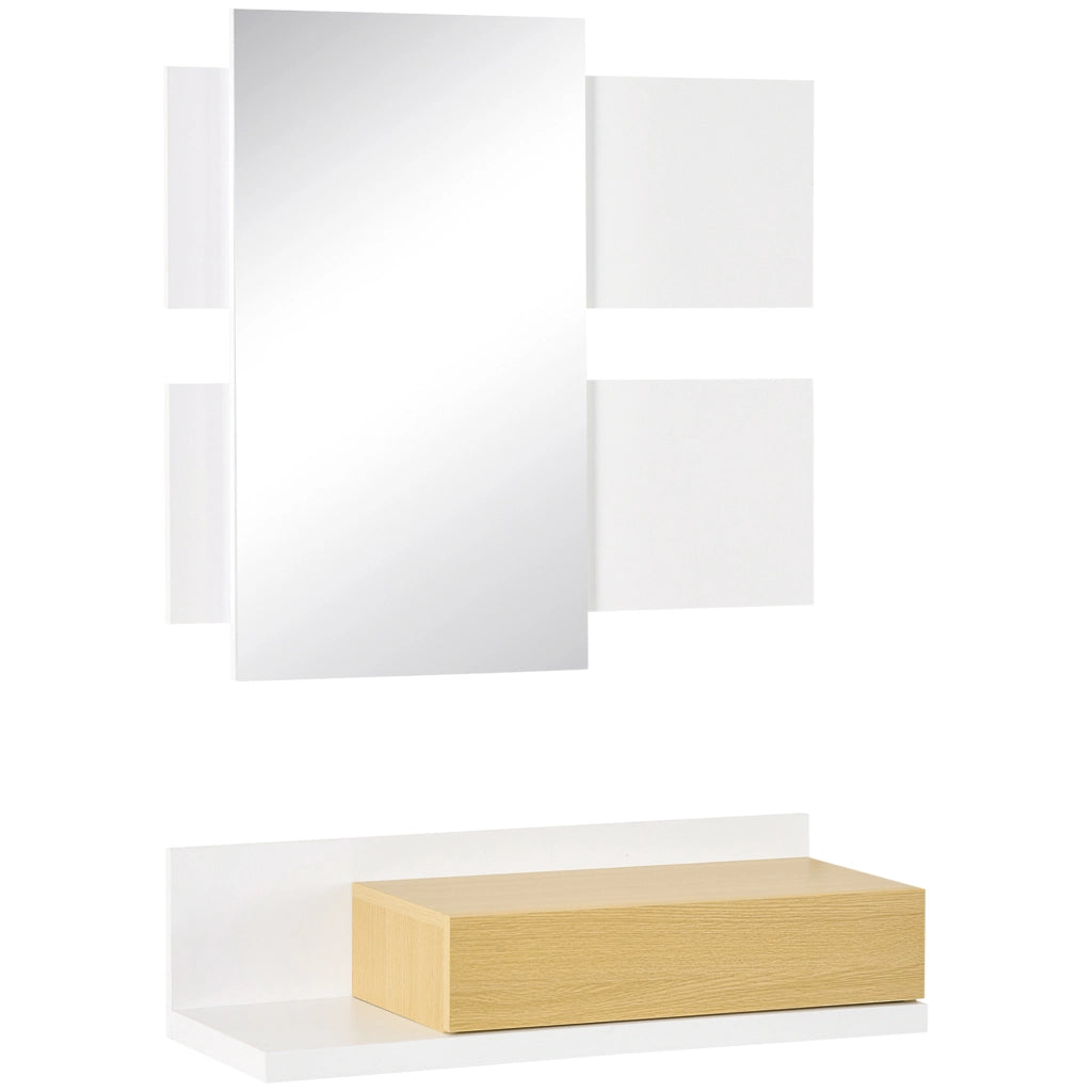 Set di Mobili da Ingresso con Specchio e Cassetto, Arredamento Moderno in Legno con Specchiera 40x70cm, Fissaggio a Muro