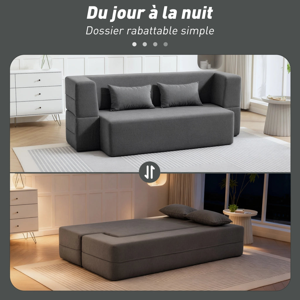 Divano letto 2 posti in chenille ¨C Zephmum ¨C Grigio