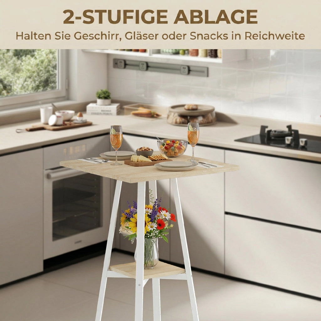 Tavolo da bar quadrato per 2 persone con ripiano ¨C Minimal ¨C naturale e bianco 55x55x95
