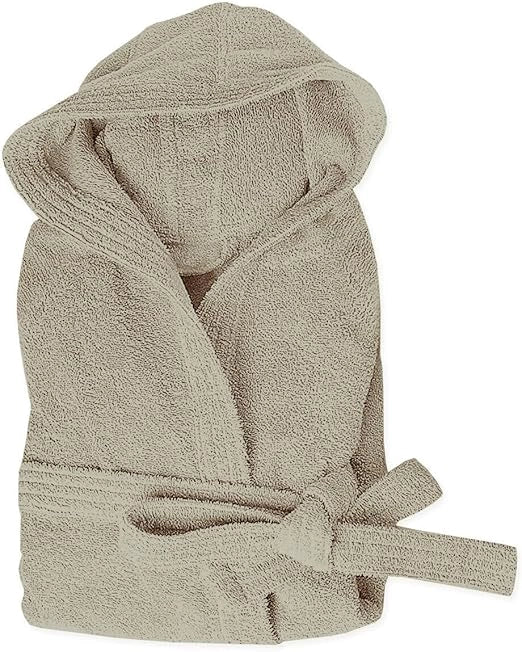 Accappatoio Spugna Cotone Taglia S Morbido Uomo Donna Cintura Tasche Cappuccio Beige
