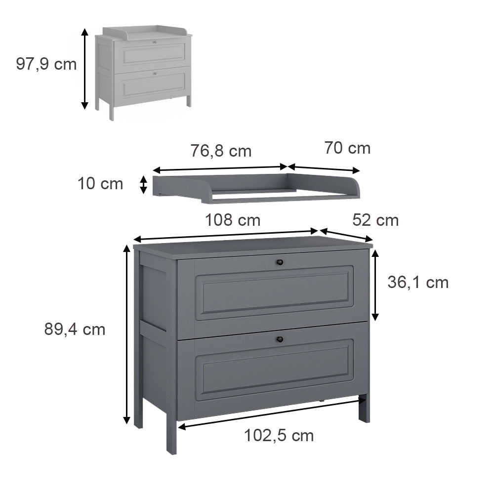 Vitalispa Fasciatoio Grigio 108 x 98 cm con 2 cassetti