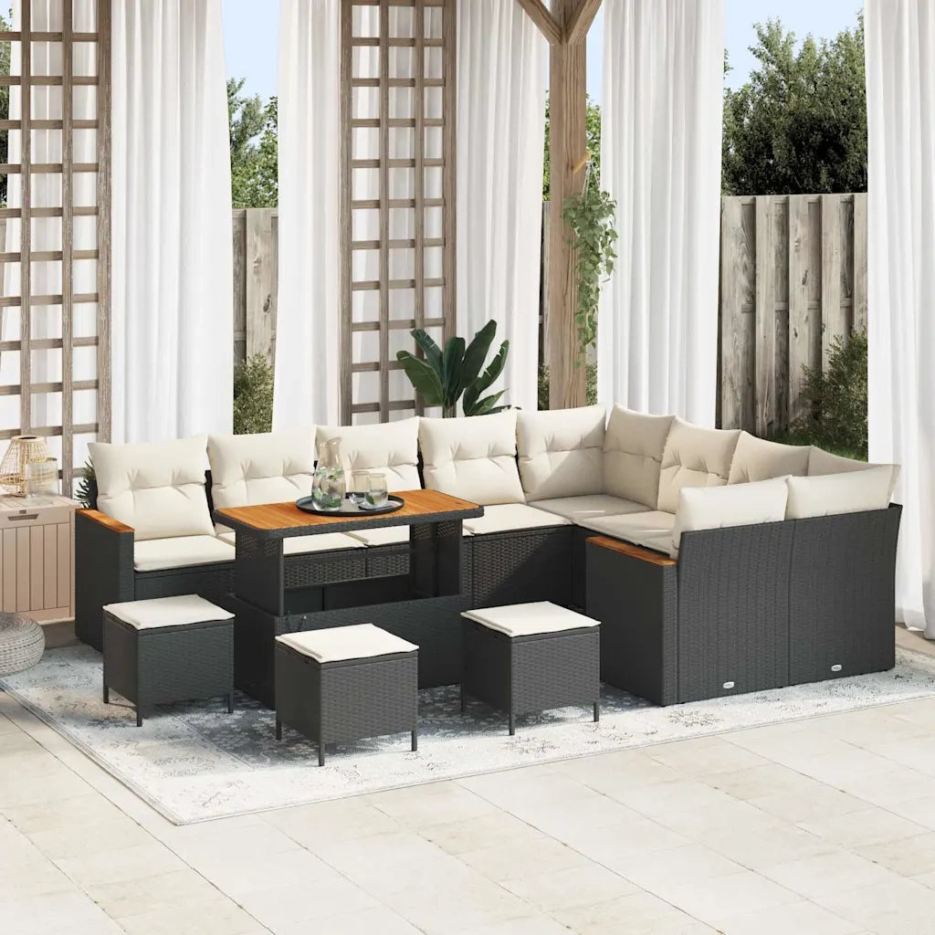Set Divano da Giardino 13 pcs Nero Rattan in Polipropilene