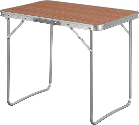 Tavolo da campeggio con maniglia, 70 x 50 x 60 cm, in alluminio e MDF, pieghevole
