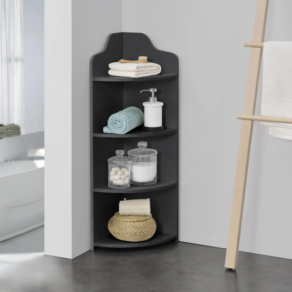Scaffale Angolare Bjurholm a 4 Ripiani Aperti 90 x 28 x 28 cm - Grigio Scuro [en.casa]