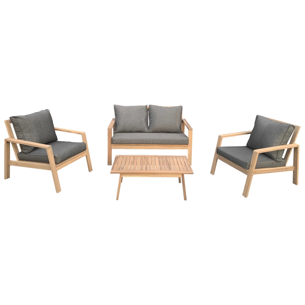 Set di mobili da giardino in acacia GILI 4 posti - cuscini grigi