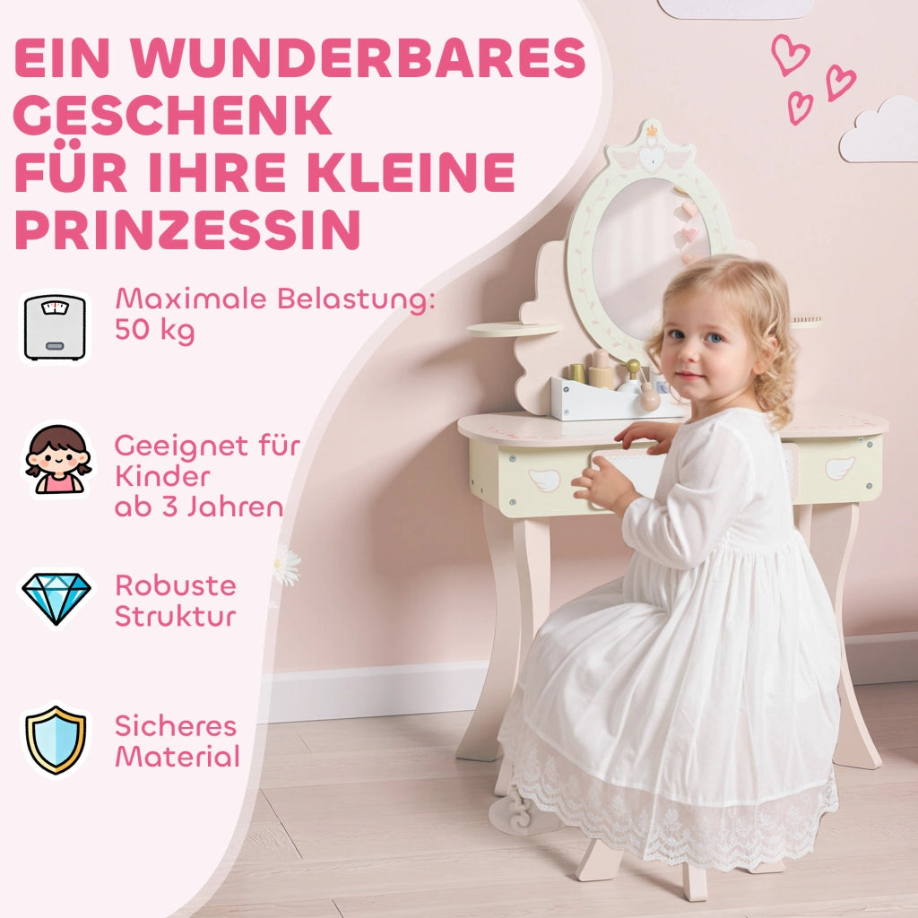 Scrivania per bambini con specchio e cassetto ¨C Minimal ¨C Rosa, MDF