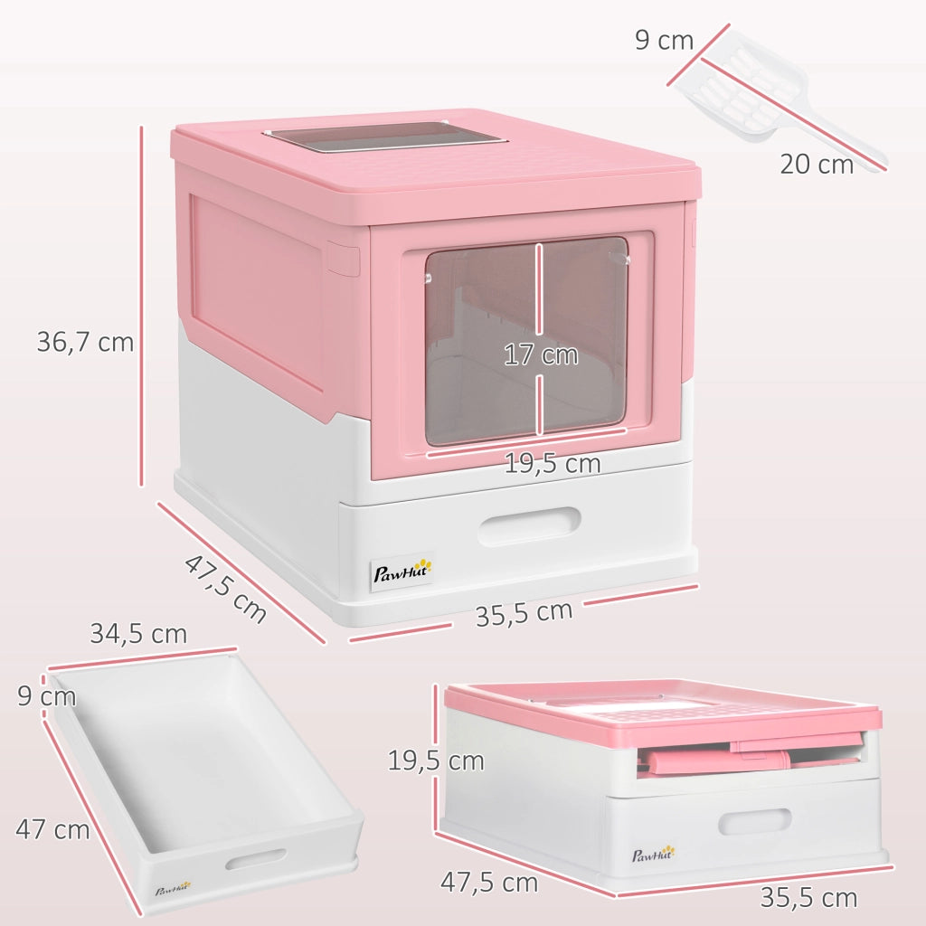 Lettiera Coperta per Gatti ¨C Xylo ¨C Smontabile con Ingresso Frontale e Uscita Superiore 47,5x35,5x36,7cm Rosa Bianco