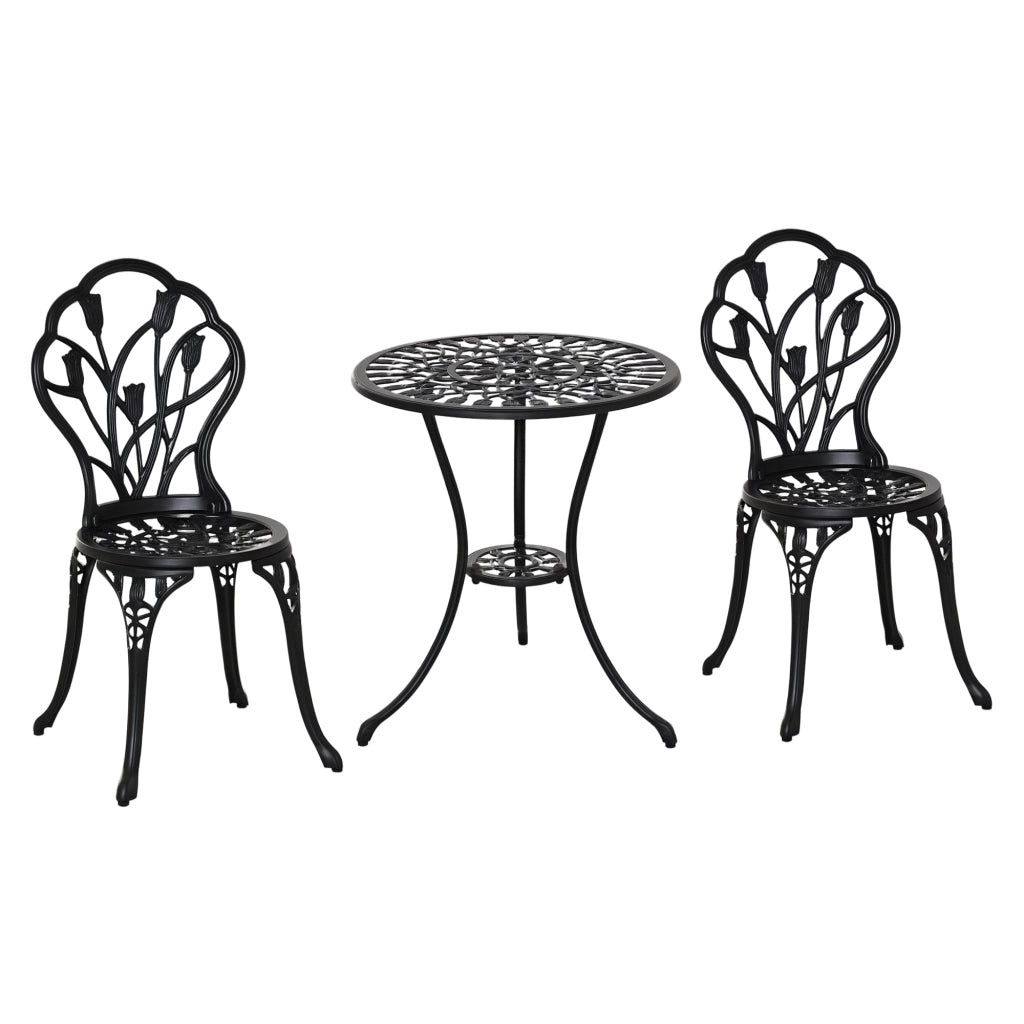 Set da Giardino 3 Pezzi ¨C Zephmum ¨C Nero, Alluminio, Sedie 42.5x47.5x89 cm e Tavolino ?60x67 cm