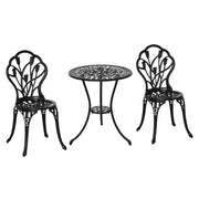 Set da Giardino 3 Pezzi ¨C Zephmum ¨C Nero, Alluminio, Sedie 42.5x47.5x89 cm e Tavolino ?60x67 cm