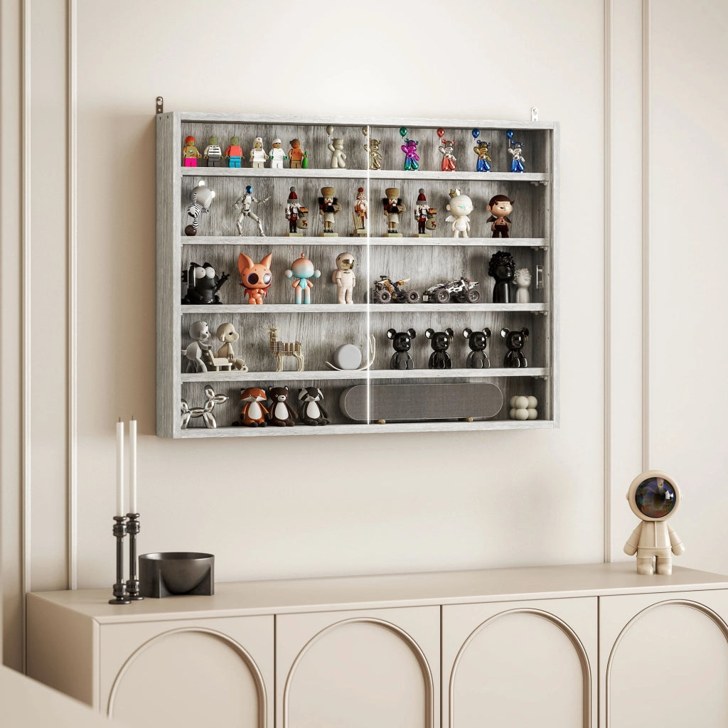 Libreria a 4 Ripiani Regolabili in Legno con Ante in Vetro ¨C Zephmum ¨C Grigio 80x60x9.5 cm