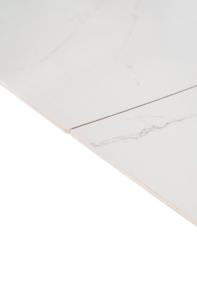 Tavolo Allungabile Nicolas con Piano in Sintered Stone Effetto Marmo Calacatta e Struttura in Metallo Bianco 140/200x90 cm - Nicolas