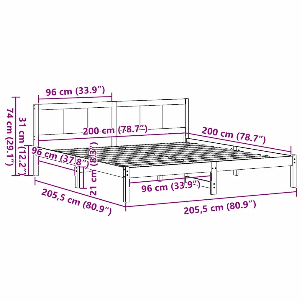 Struttura del letto-Giroletto-Rete del Letto Bianco 200 x 200 cm Legno massello di pino 661931