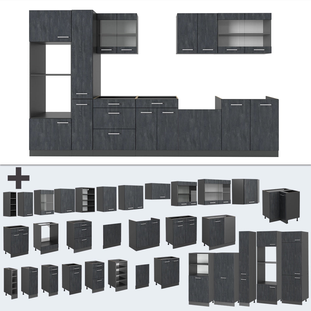 Vicco Cucina componibile Calcestruzzo nero/antracite 350 cm senza piano di lavoro