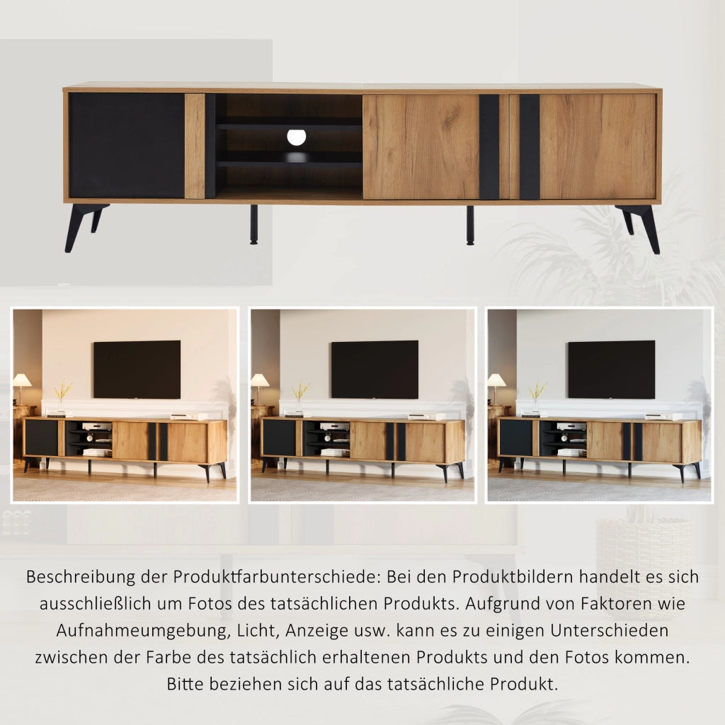 Cassettiera per TV marrone e nero in truciolare lunghezza 180 cm