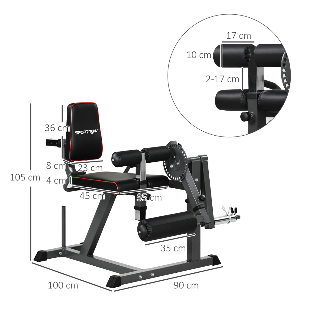 Macchina regolabile per estensione e flessione delle gambe con caricamento a dischi, ideale per l'allenamento di fianchi, cosce e parte inferiore del