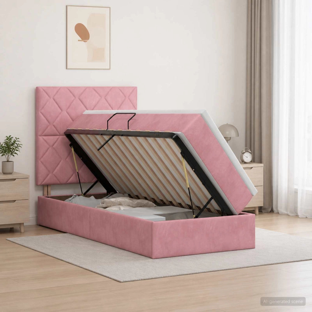 Letto con contenitore e materasso Rosa 100 x 200 cm Velluto 3459734