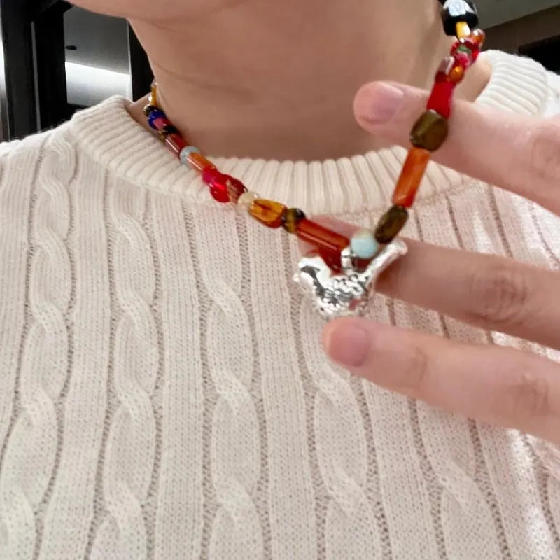 Collana fatta a mano con cristalli di giada colorati, regalo di Natale per donna, regalo di compleanno