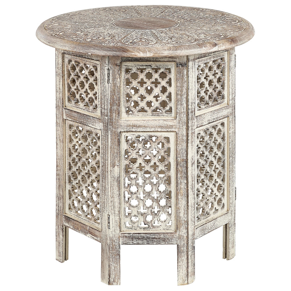 Tavolino in legno di mango chiaro Piano rotondo Base ottagonale 53 x 53 cm Design tradizionale
