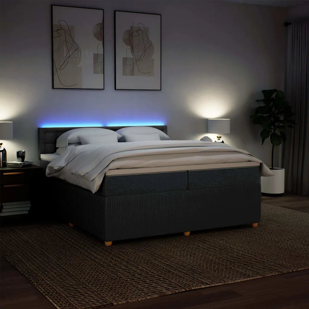 Giroletto a Molle con Materasso Grigio Scuro 200x200 cm Tessuto