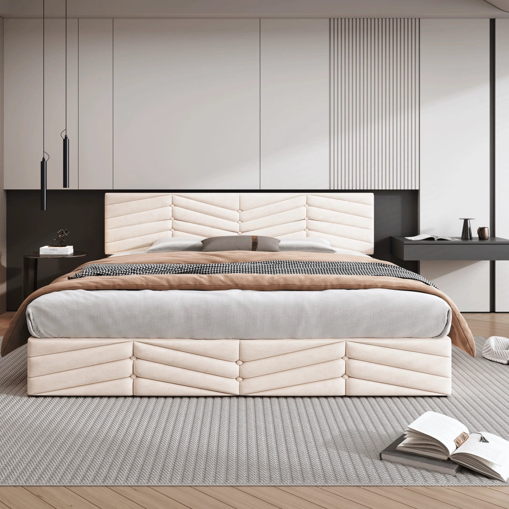 DESMIU Letto Contenitore Letto Matrimoniale con Testiera Regolabile, Vano Idraulico, 160 × 200 cm, senza materasso, Beige