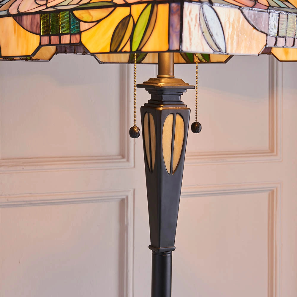 Lampada da terra Tiffany WILLOW paralume quadrato rose 2xE27
