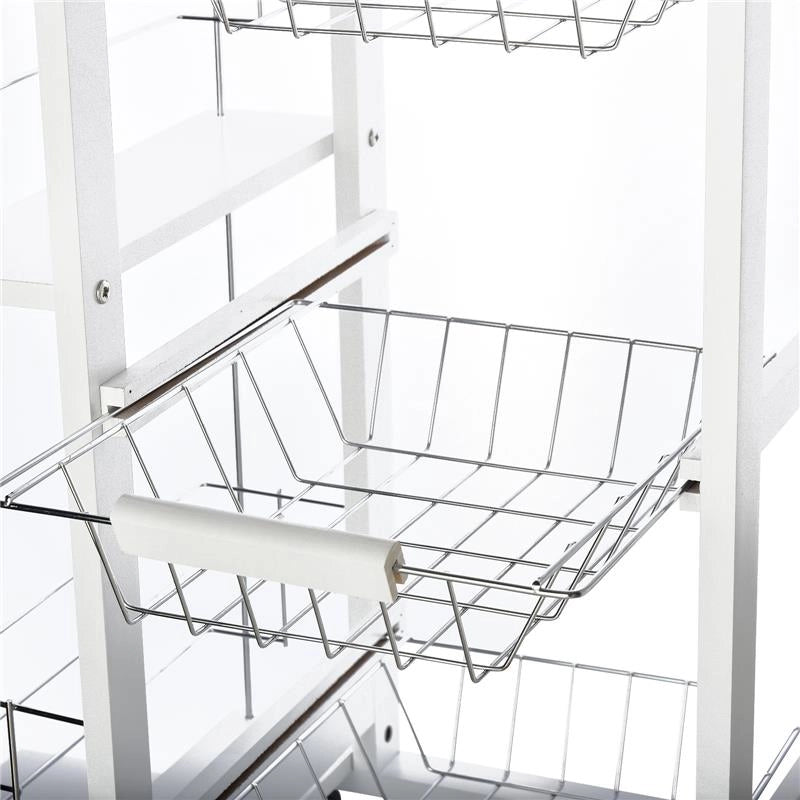 CARRELLO DA CUCINA SALVASPAZIO IN LEGNO CON 4 RUOTE 3 CESTI ESTRAIBILI BIANCO
