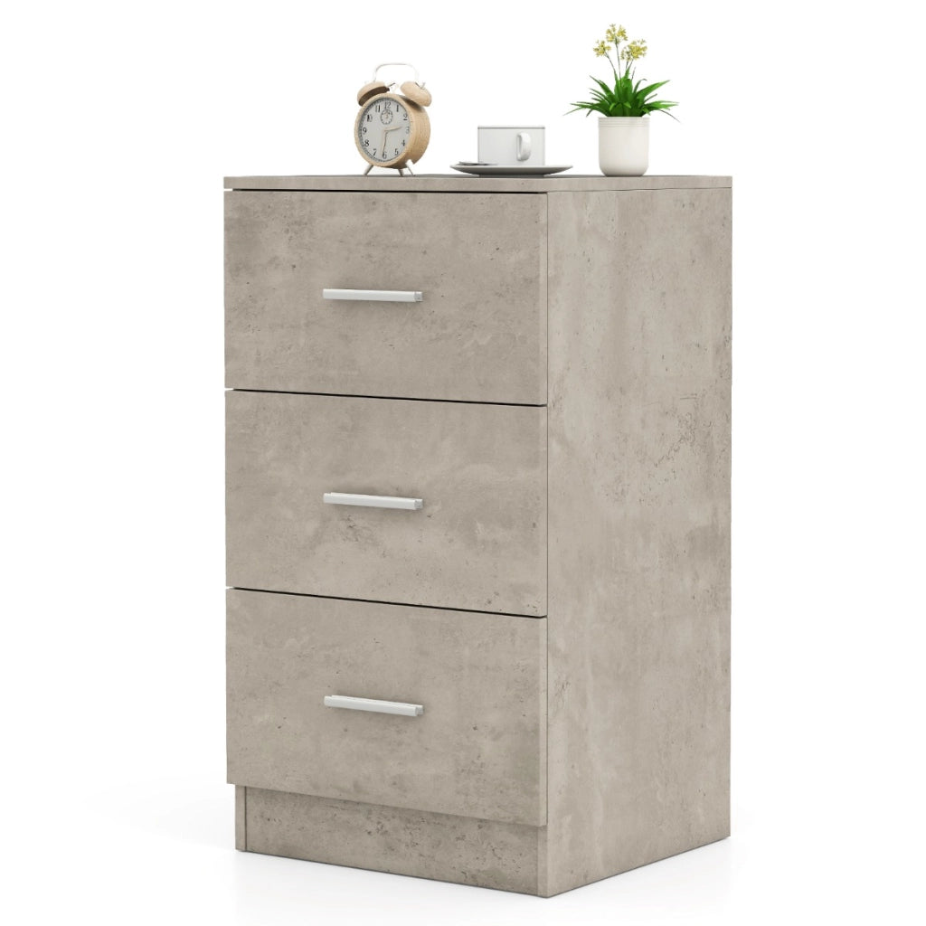 Com¨° in legno a 3 cassetti comodino con 3 cassetti e dispositivo antiribaltamento, Maniglie in metallo organizzatore per camera da letto Grigio