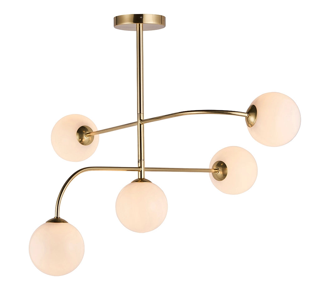 Plafoniera Otto Endon ottone satinato 5 sfere opali G9
